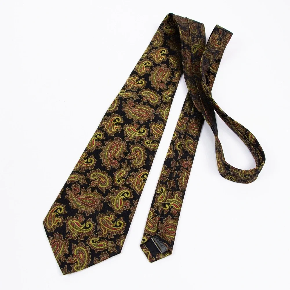Bugatchi Mens Black Gold Paisley Silk Neck Tie Made in Italy‎